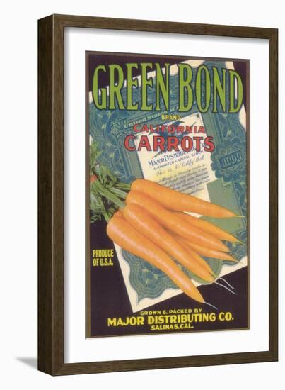 Green Bond Carrot Label - Salinas, CA-Lantern Press-Framed Art Print