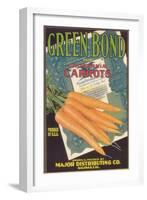 Green Bond Carrot Label - Salinas, CA-Lantern Press-Framed Art Print