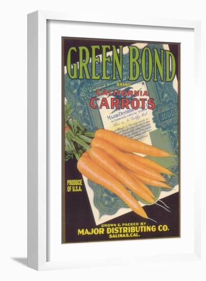 Green Bond Carrot Label - Salinas, CA-Lantern Press-Framed Art Print