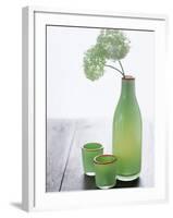 Green Bottle with Flowers and Green Glasses-Alena Hrbkova-Framed Photographic Print