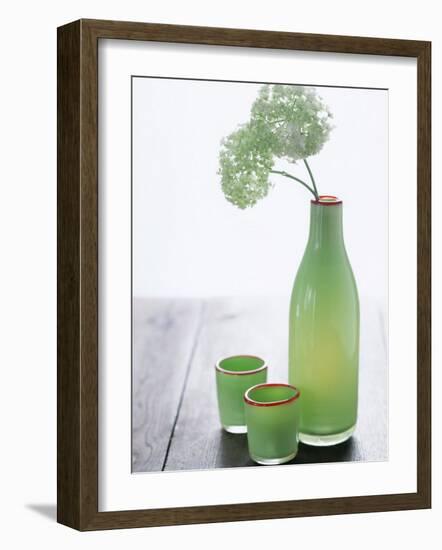 Green Bottle with Flowers and Green Glasses-Alena Hrbkova-Framed Photographic Print