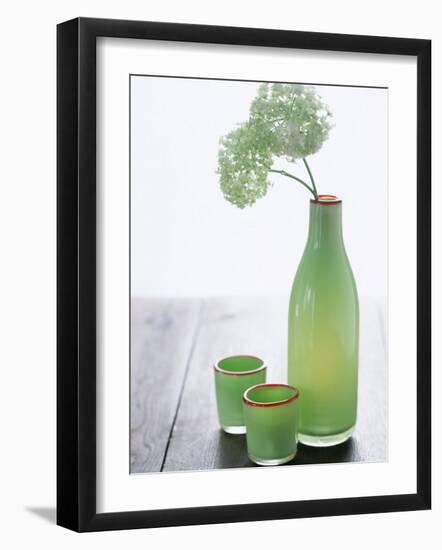 Green Bottle with Flowers and Green Glasses-Alena Hrbkova-Framed Photographic Print