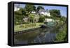 Green Canal Barge Moored on Grand Western Union-null-Framed Stretched Canvas