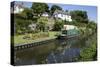 Green Canal Barge Moored on Grand Western Union-null-Stretched Canvas