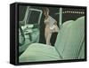 Green Car Interior with Dressed Up Woman-null-Framed Stretched Canvas