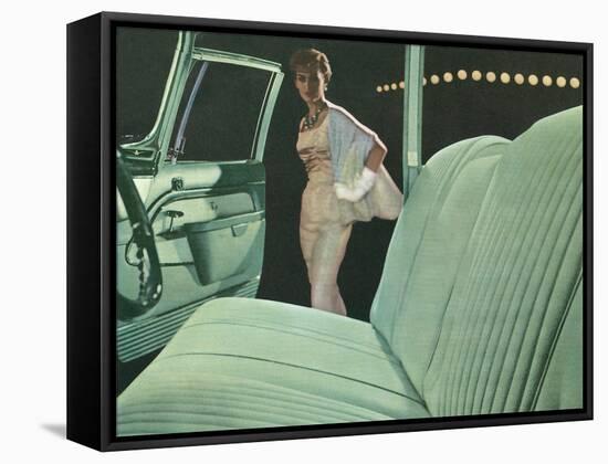 Green Car Interior with Dressed Up Woman-null-Framed Stretched Canvas