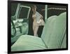 Green Car Interior with Dressed Up Woman-null-Framed Art Print