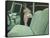 Green Car Interior with Dressed Up Woman-null-Framed Stretched Canvas