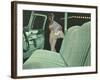 Green Car Interior with Dressed Up Woman-null-Framed Art Print