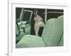 Green Car Interior with Dressed Up Woman-null-Framed Art Print