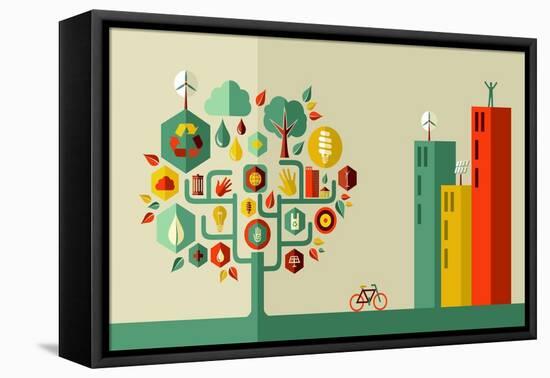 Green City Concept-cienpies-Framed Stretched Canvas