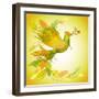 Green Dove with Flower Branch and Autumn Leaves-Scarlet Starlet-Framed Art Print