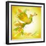 Green Dove with Flower Branch and Autumn Leaves-Scarlet Starlet-Framed Art Print