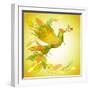 Green Dove with Flower Branch and Autumn Leaves-Scarlet Starlet-Framed Art Print