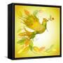 Green Dove with Flower Branch and Autumn Leaves-Scarlet Starlet-Framed Stretched Canvas