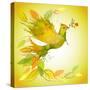 Green Dove with Flower Branch and Autumn Leaves-Scarlet Starlet-Stretched Canvas