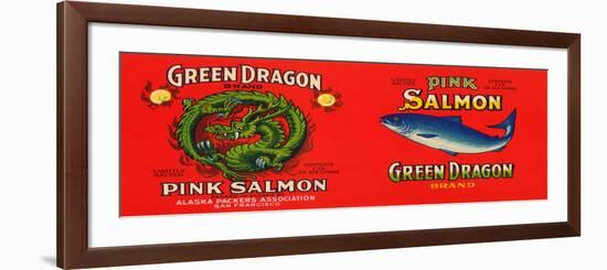 Green Dragon Brand Salmon Label - San Francisco, CA-Lantern Press-Framed Premium Giclee Print