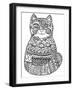 Green Folk Cat 1: LINE ART-Oxana Zaika-Framed Giclee Print