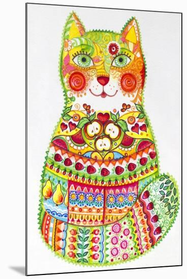 Green Folk Cat 1-Oxana Zaika-Mounted Giclee Print