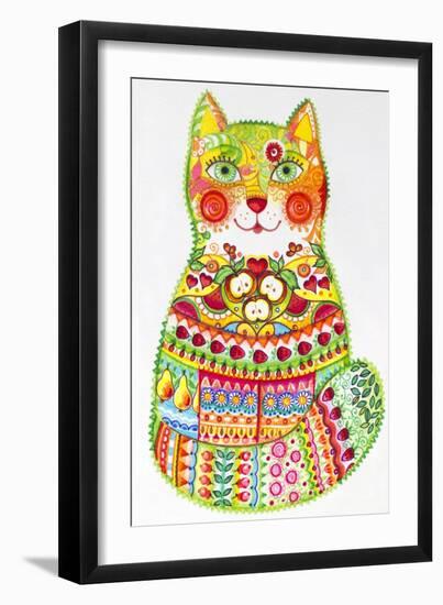 Green Folk Cat 1-Oxana Zaika-Framed Giclee Print