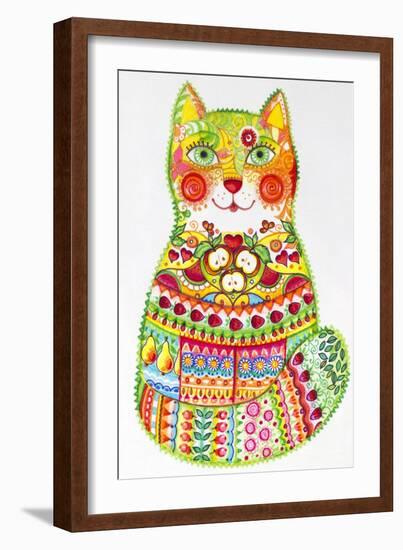 Green Folk Cat 1-Oxana Zaika-Framed Giclee Print