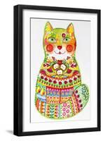 Green Folk Cat 1-Oxana Zaika-Framed Giclee Print