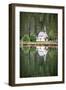 Green forest and chapel perfectly reflected in Lake Braies (Pragser Wildsee)-Roberto Moiola-Framed Photographic Print