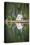 Green forest and chapel perfectly reflected in Lake Braies (Pragser Wildsee)-Roberto Moiola-Stretched Canvas