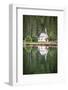 Green forest and chapel perfectly reflected in Lake Braies (Pragser Wildsee)-Roberto Moiola-Framed Photographic Print