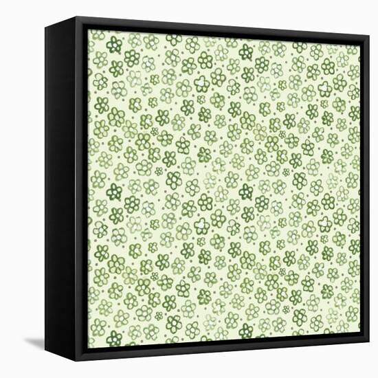 Green Freehand Flowers on Mint-Effie Zafiropoulou-Framed Stretched Canvas
