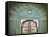 Green Gate in Pitam Niwas Chowk, City Palace, Jaipur, Rajasthan, India-Ian Trower-Framed Stretched Canvas