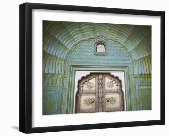 Green Gate in Pitam Niwas Chowk, City Palace, Jaipur, Rajasthan, India-Ian Trower-Framed Photographic Print