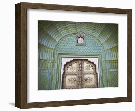 Green Gate in Pitam Niwas Chowk, City Palace, Jaipur, Rajasthan, India-Ian Trower-Framed Photographic Print