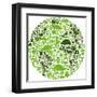 Green Globe Outline Made From Birds, Animals And Flowers Icons-Marish-Framed Art Print