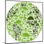 Green Globe Outline Made From Birds, Animals And Flowers Icons-Marish-Mounted Art Print