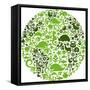 Green Globe Outline Made From Birds, Animals And Flowers Icons-Marish-Framed Stretched Canvas