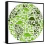 Green Globe Outline Made From Birds, Animals And Flowers Icons-Marish-Framed Stretched Canvas