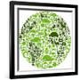 Green Globe Outline Made From Birds, Animals And Flowers Icons-Marish-Framed Art Print