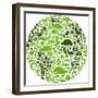 Green Globe Outline Made From Birds, Animals And Flowers Icons-Marish-Framed Art Print