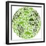 Green Globe Outline Made From Birds, Animals And Flowers Icons-Marish-Framed Art Print