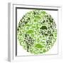 Green Globe Outline Made From Birds, Animals And Flowers Icons-Marish-Framed Art Print