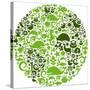 Green Globe Outline Made From Birds, Animals And Flowers Icons-Marish-Stretched Canvas