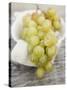 Green Grapes on Cloth in White Bowl-null-Stretched Canvas