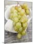 Green Grapes on Cloth in White Bowl-null-Mounted Photographic Print