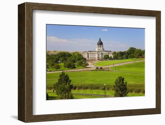 Green grass of park leading to South Dakota State Capitol and complex, Pierre, South Dakota-null-Framed Photographic Print