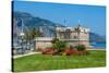 Green Grass with Flowers on Promenade and Medieval Fortress in Menton, France.-rglinsky-Stretched Canvas