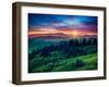 Green Hills Glowing by Warm Sunlight at Twilight. Dramatic Scene. Colorful Sky, Red Clouds. Carpath-Leonid Tit-Framed Premium Photographic Print
