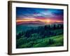 Green Hills Glowing by Warm Sunlight at Twilight. Dramatic Scene. Colorful Sky, Red Clouds. Carpath-Leonid Tit-Framed Photographic Print