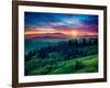 Green Hills Glowing by Warm Sunlight at Twilight. Dramatic Scene. Colorful Sky, Red Clouds. Carpath-Leonid Tit-Framed Photographic Print