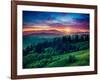 Green Hills Glowing by Warm Sunlight at Twilight. Dramatic Scene. Colorful Sky, Red Clouds. Carpath-Leonid Tit-Framed Photographic Print